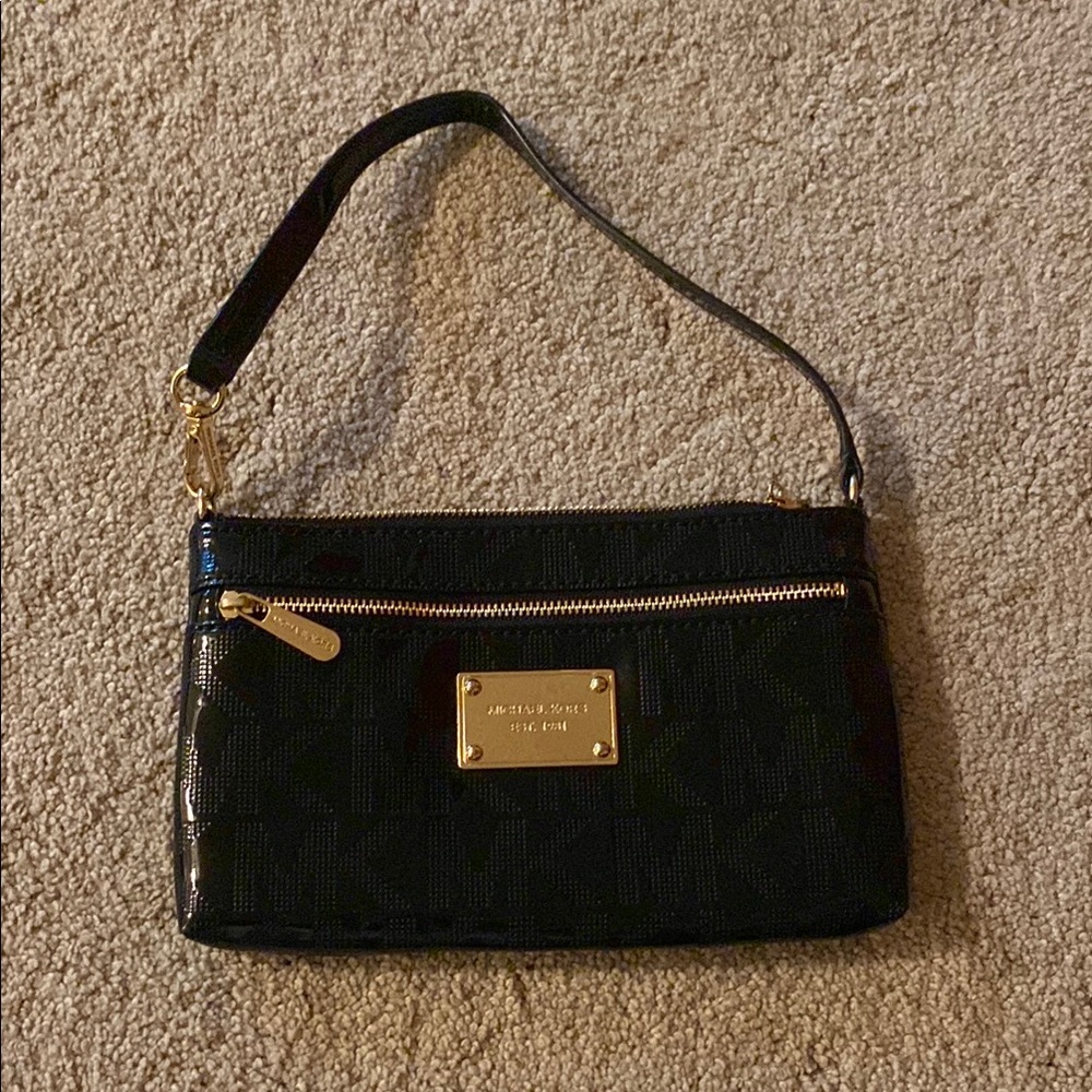 Michael Kors Black Clutch with Gold Accents